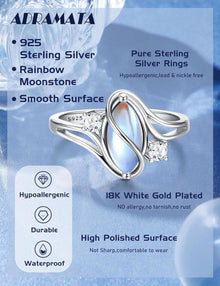 Adramata Mondstein Ring 925 Silber Damen Statement Vintage