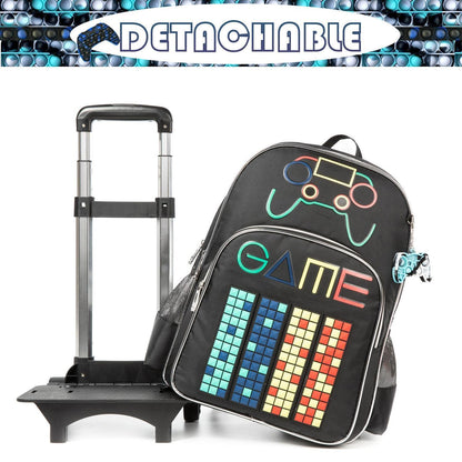 Schultrolley Rucksack mit Rollen – Schwarz