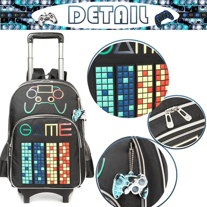 Schultrolley Rucksack mit Rollen – Schwarz