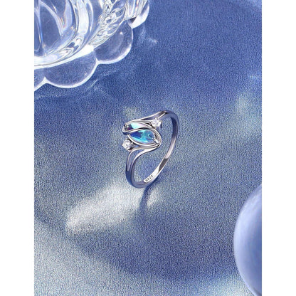 Damen Mondstein Ring 925 Sterling Silber 18K Weißgold plattiert Größe 52
