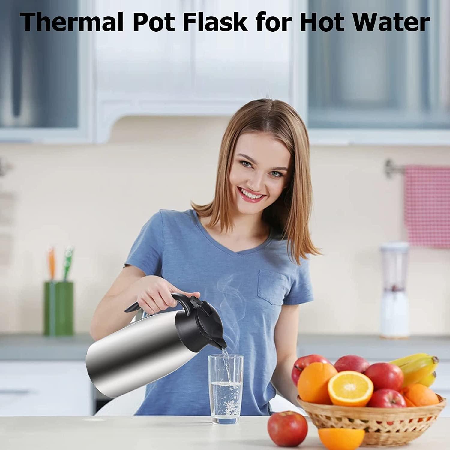 Thermoskanne 2L Isolierkanne Edelstahl Kaffeekanne Quick Tip Tee Kaffee