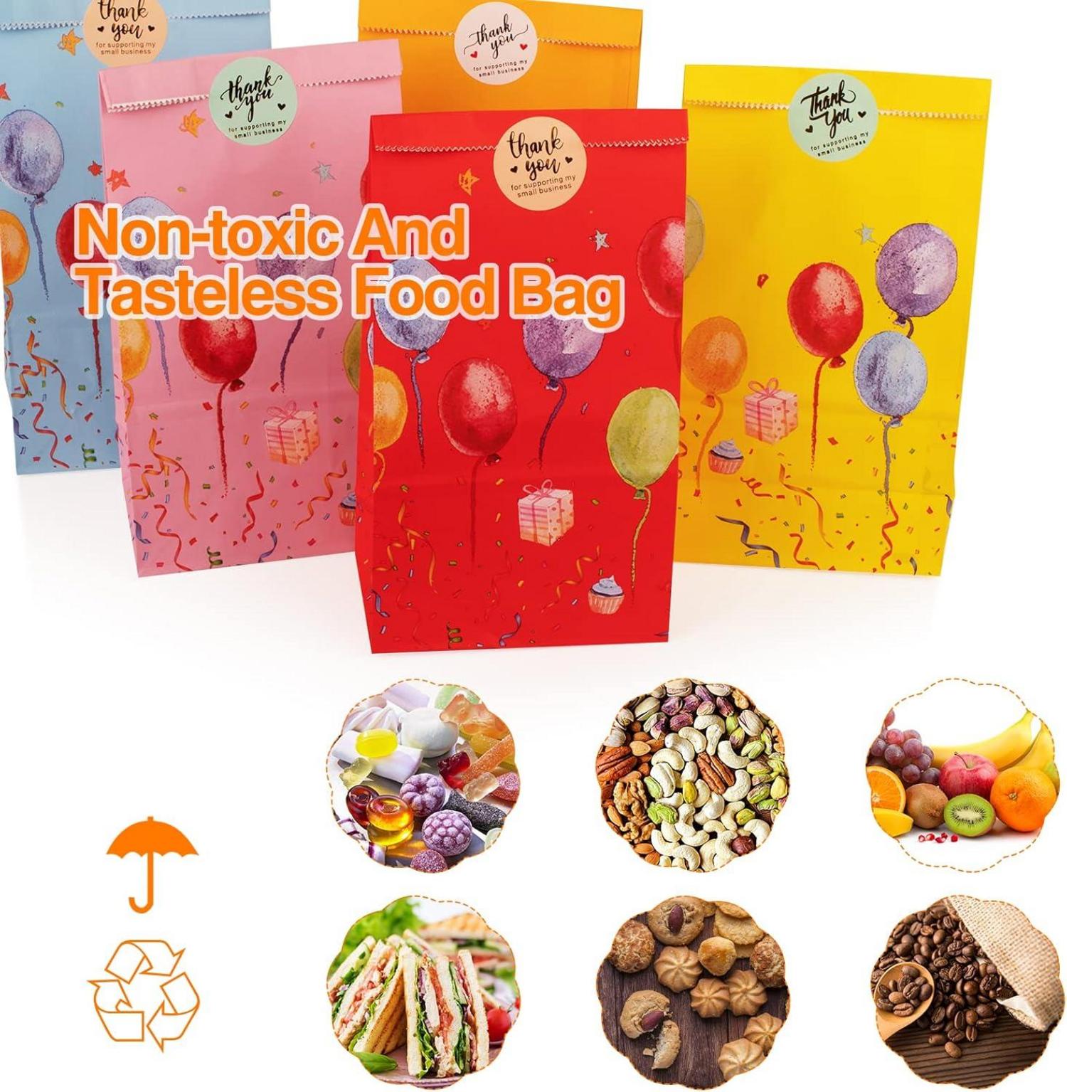 24 Bunte Geschenktüten Papier 22x12x7cm & Aufkleber - Kindergeburtstag Hochzeit Party