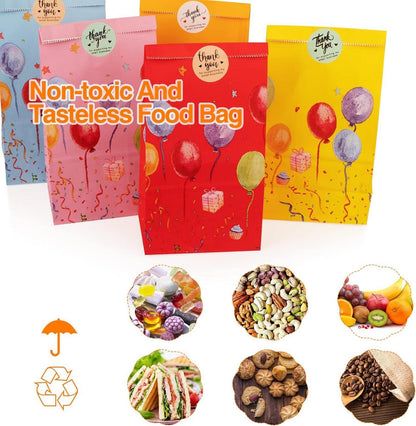 24 Bunte Geschenktüten Papier 22x12x7cm & Aufkleber - Kindergeburtstag Hochzeit Party