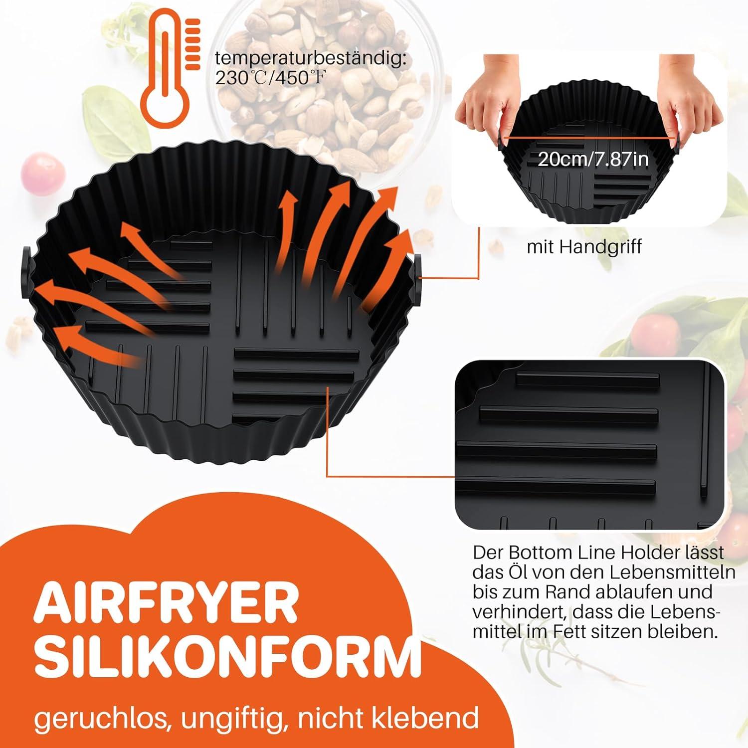 FUNYKICH Airfryer XXL Zubehör Silikonform 8 Zoll für 4.5-6.8L Luftfritteusen
