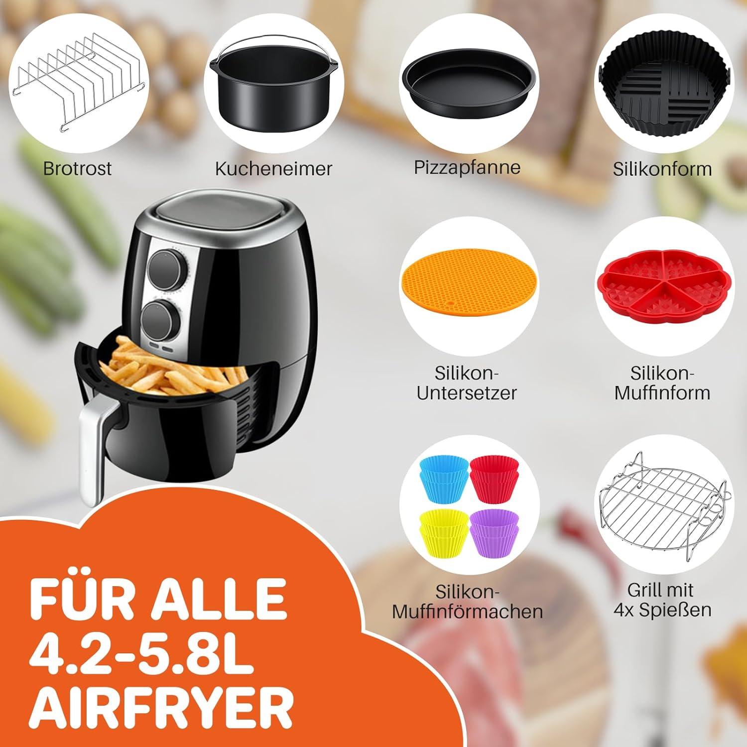 8 Zoll Airfryer Silikonform Zubehör für XXL 4.2-6.8L Heißluftfritteusen