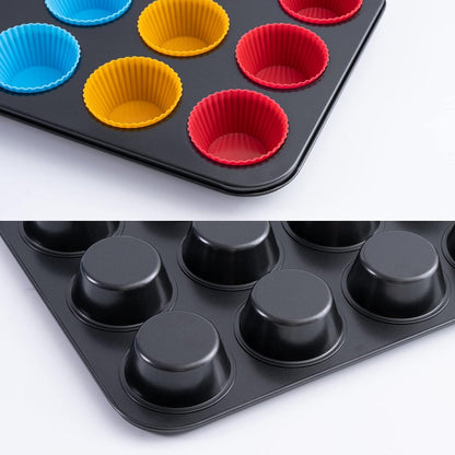 2er-Pack Muffinform für 12 Muffins + Silikon Backförmchen Schwarz