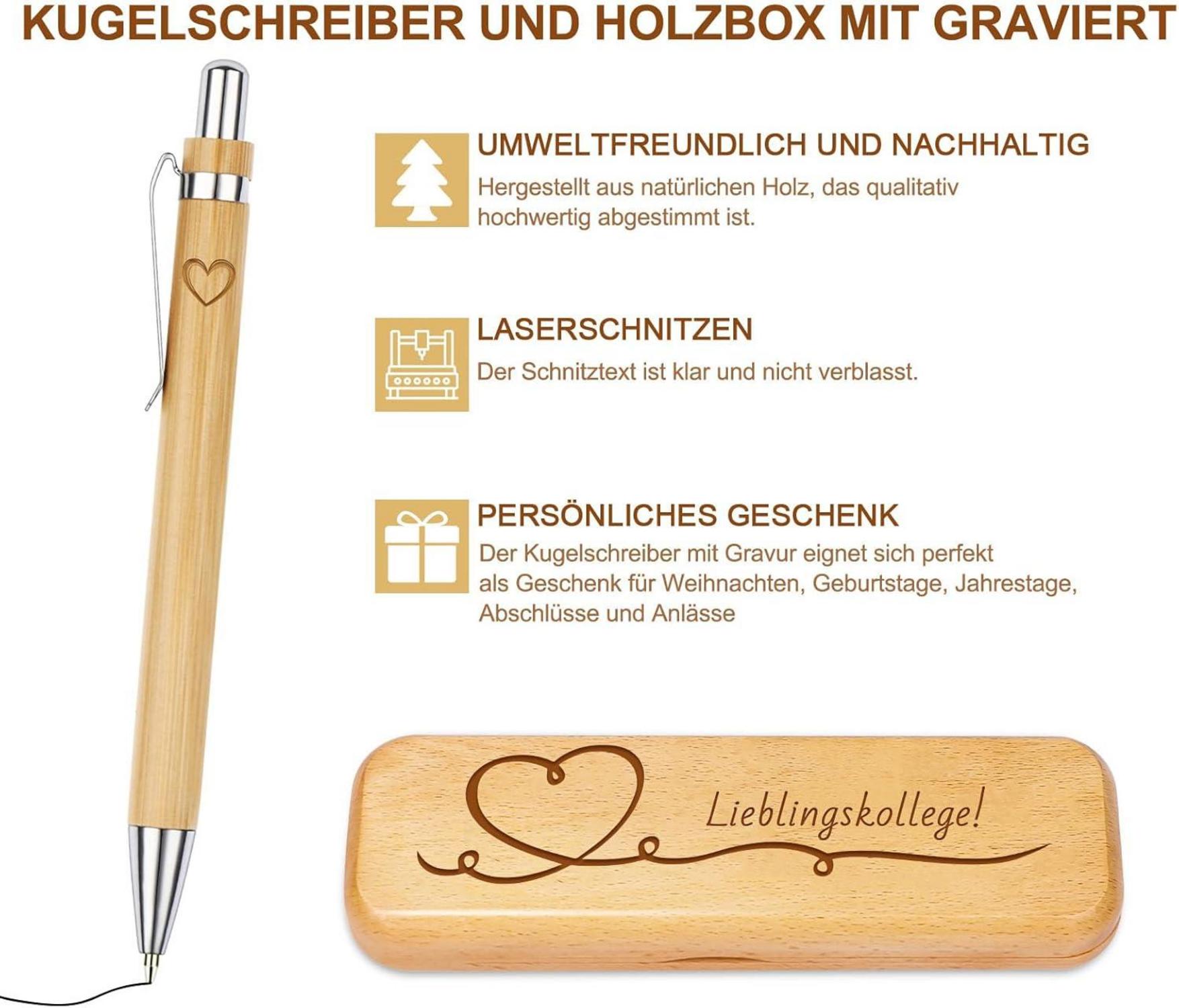 Kugelschreiber Holzbox Gravur Geschenk Kollegen Freund Familie