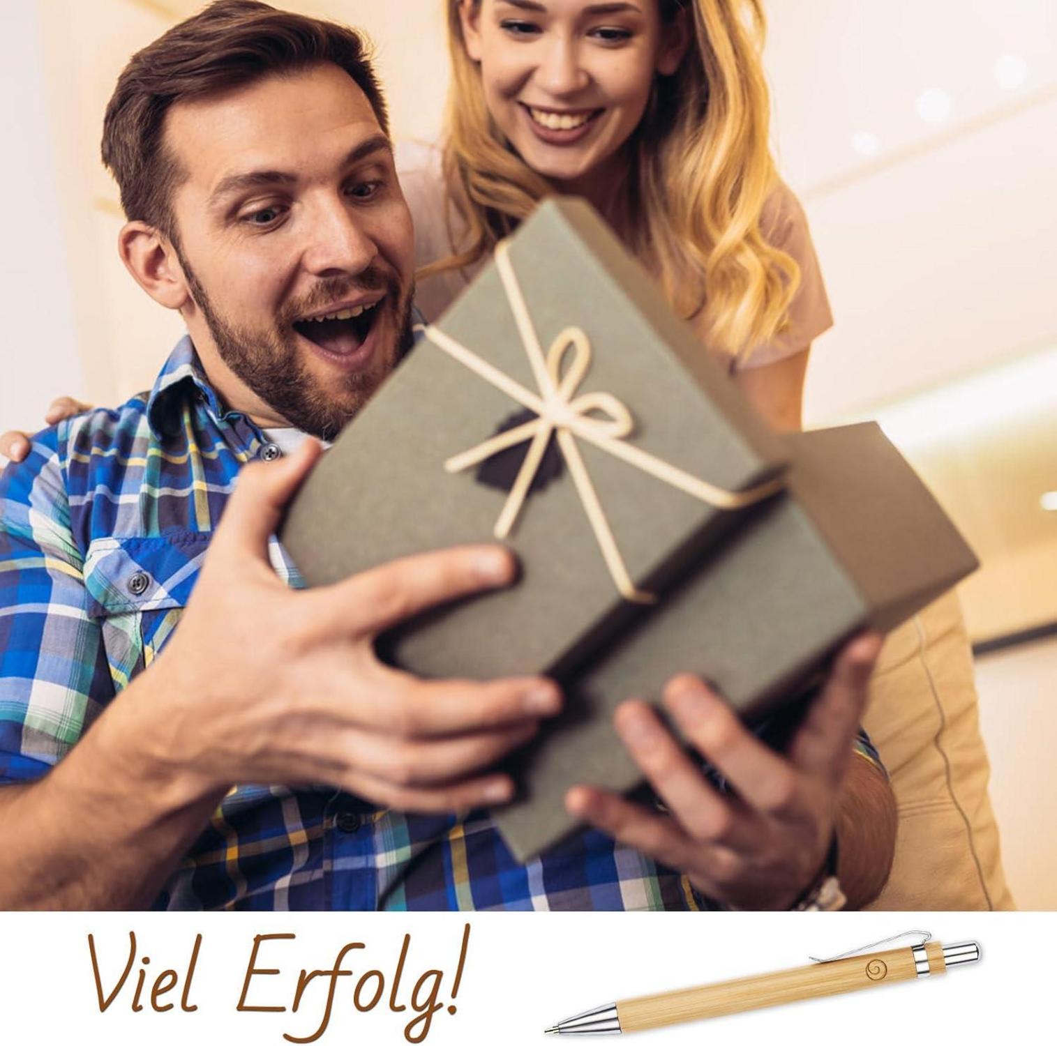 Sinseike Bambus Kugelschreiber und Holzbox mit Gravur - Nachhaltiges Geschenk für Kollegen, Freunde, Familie