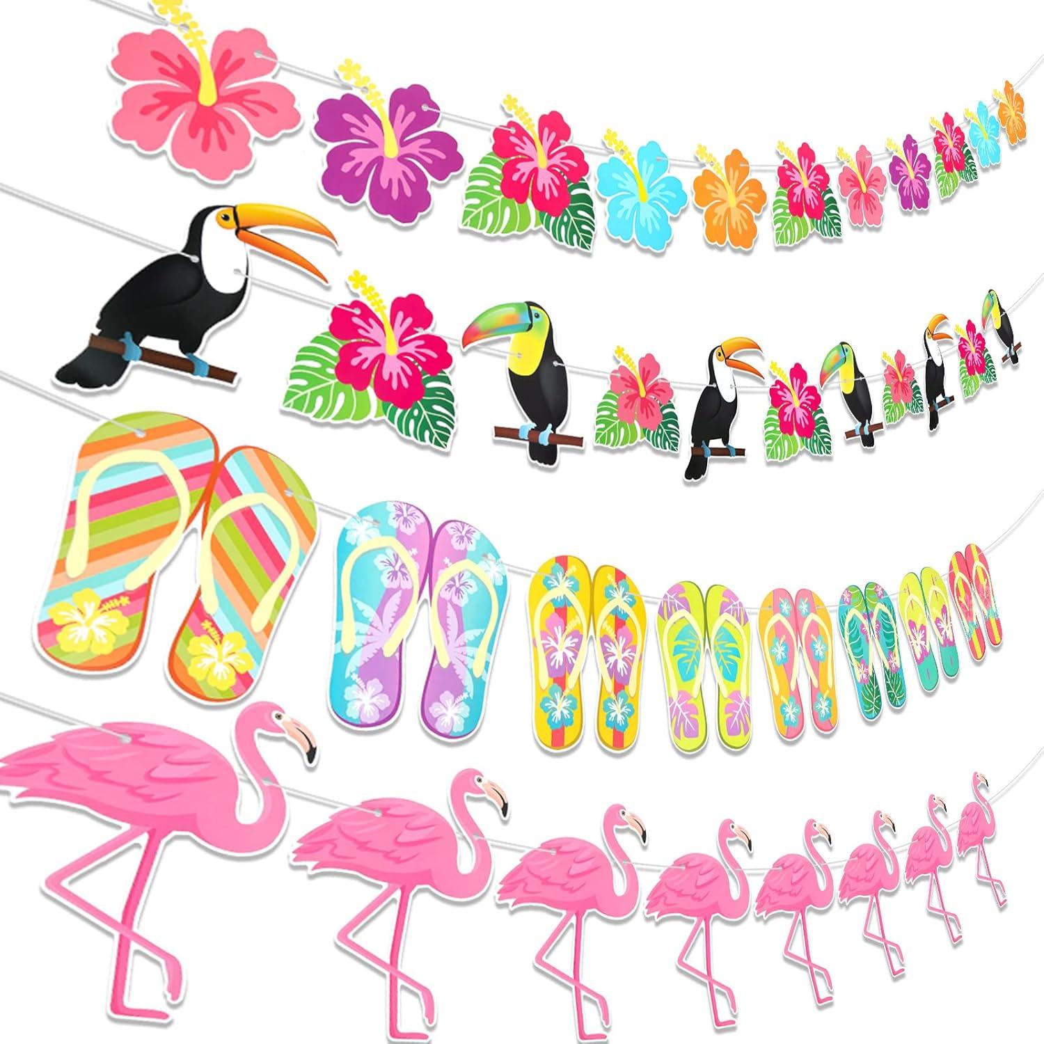 HOWAF Hawaii Flamingo Hibiskus Sommer Party Deko Banner 4Pcs
