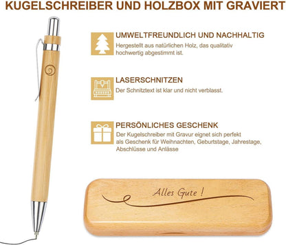 Kugelschreiber Set mit Gravur in Holzbox - Nachhaltiges Geschenk