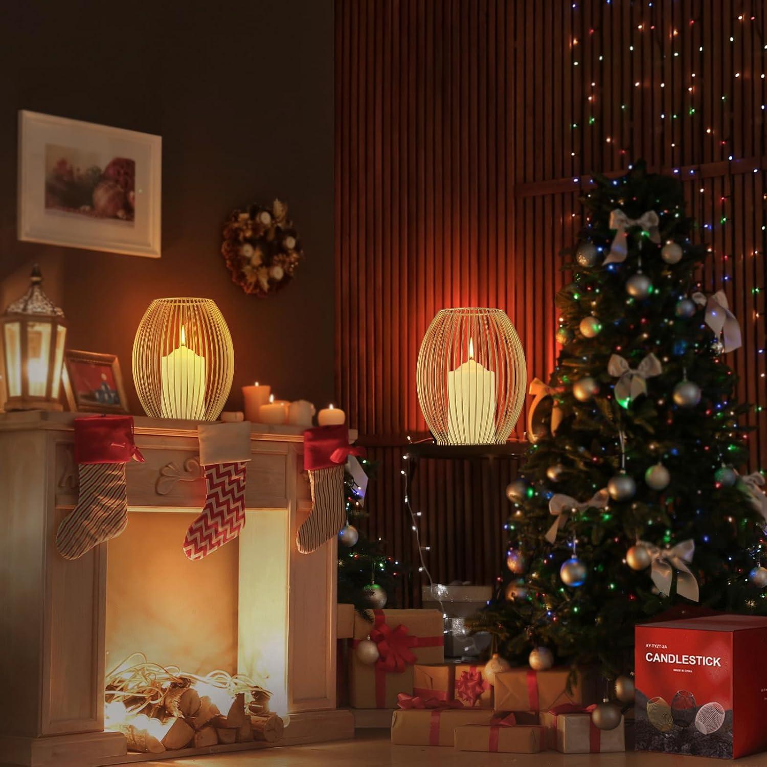 Deko Kerzenständer 2er Set Stumpenkerzen Vintage Gold