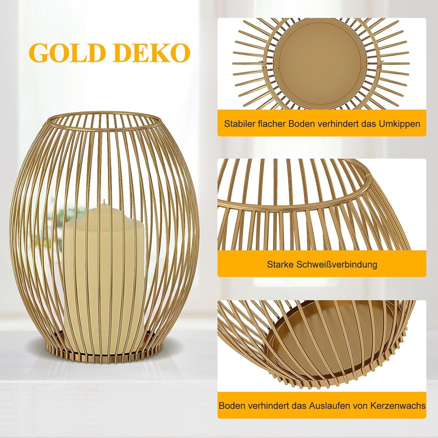 Goldene Kerzenständer 2er Set für Stumpenkerzen Wohnzimmer Deko Weihnachten
