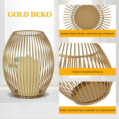 Goldene Kerzenständer 2er Set für Stumpenkerzen Wohnzimmer Deko Weihnachten