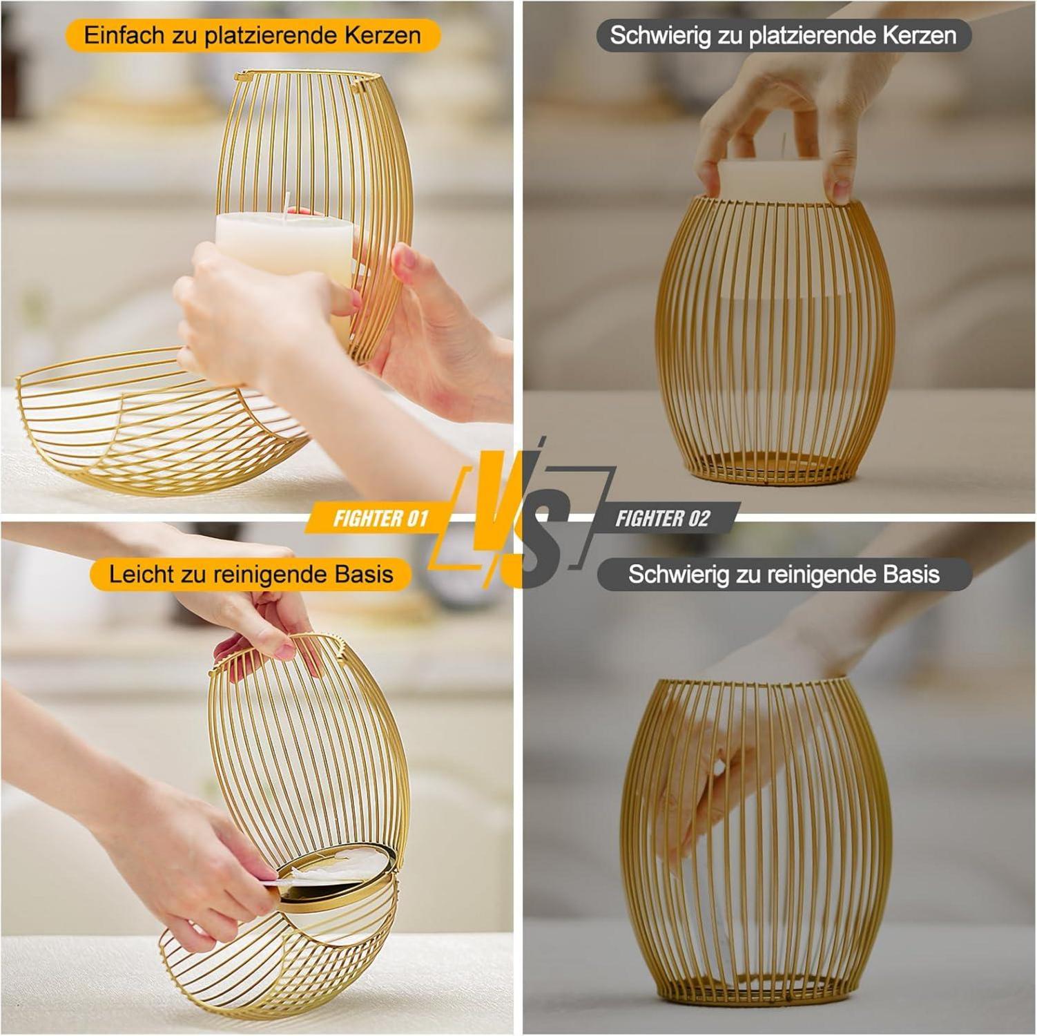 Goldene Kerzenständer 2er Set für Stumpenkerzen Wohnzimmer Deko Weihnachten