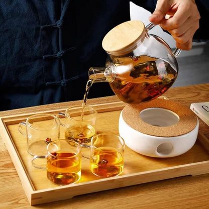 Teekanne aus Borosilikatglas 1000ml mit Metallsieb und Bambusdeckel