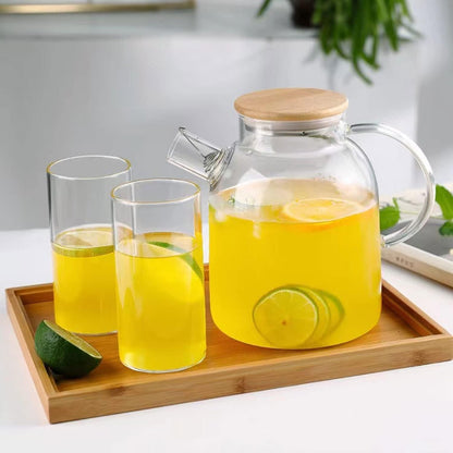 HwaGui Teekanne aus Borosilikatglas mit Metallsieb und Bambusdeckel 1,6 Liter