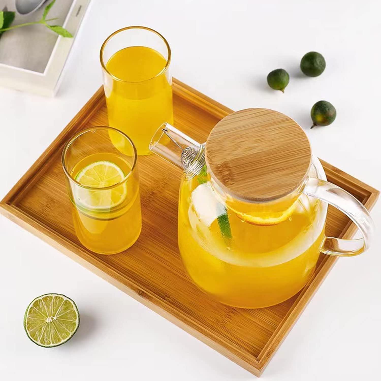 Teekanne aus Glas 1,6 Liter Metallsieb Bambusdeckel Glaskaraffe