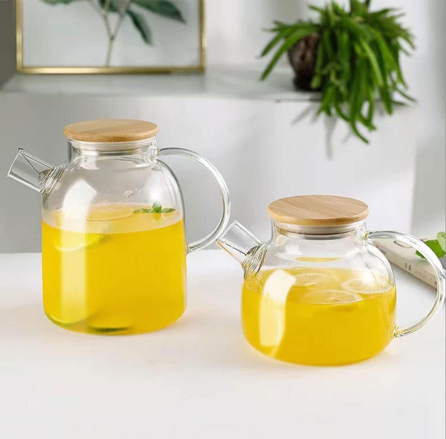 Teekanne aus Borosilikatglas 1,6 Liter mit Metallsieb und Bambusdeckel