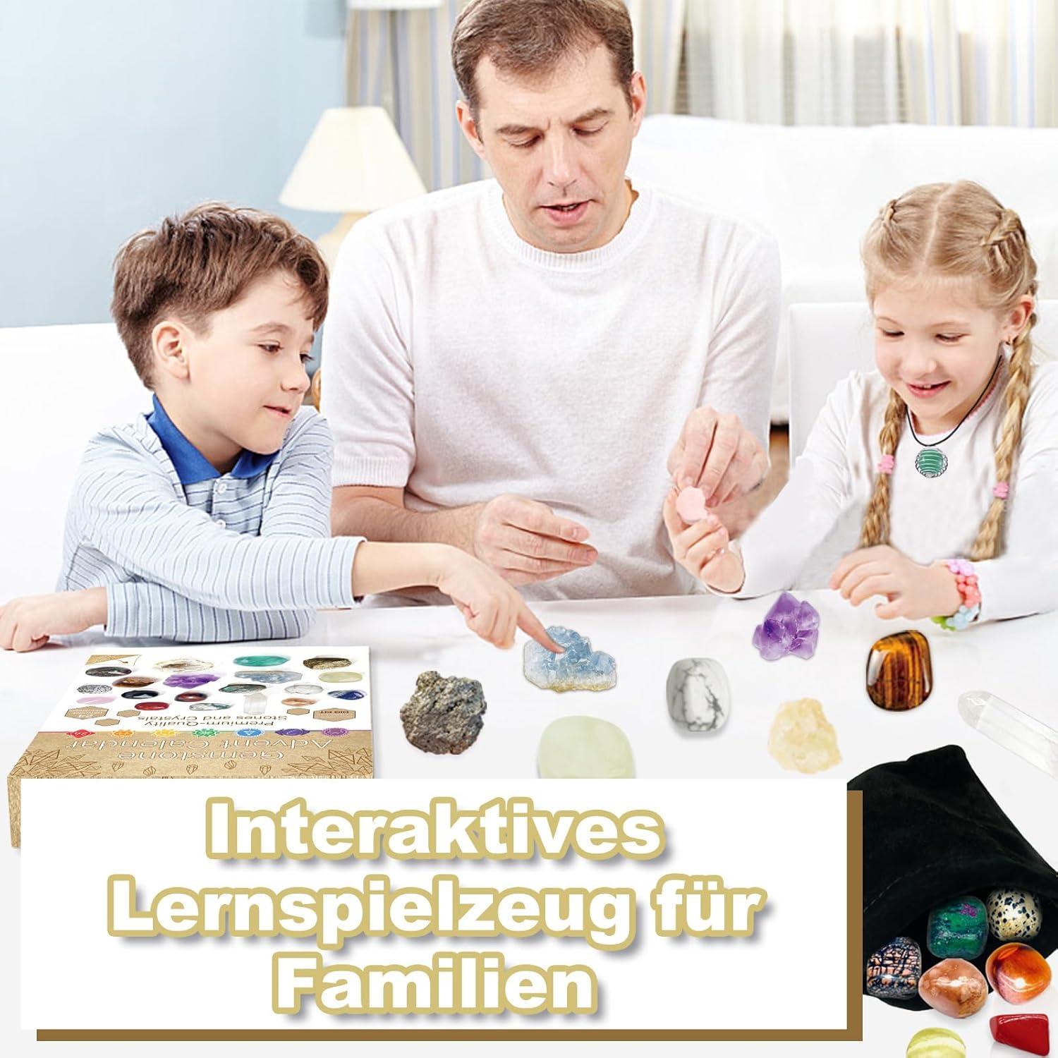 24er Edelstein Adventskalender für Kinder, Natursteine Weihnachts Überraschung