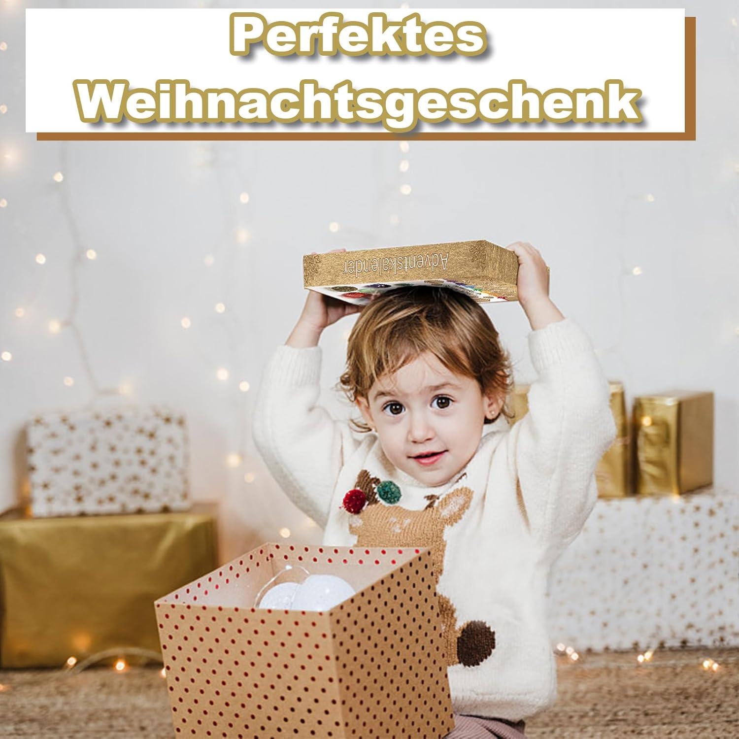 24er Edelstein Adventskalender für Kinder, Natursteine Weihnachts Überraschung