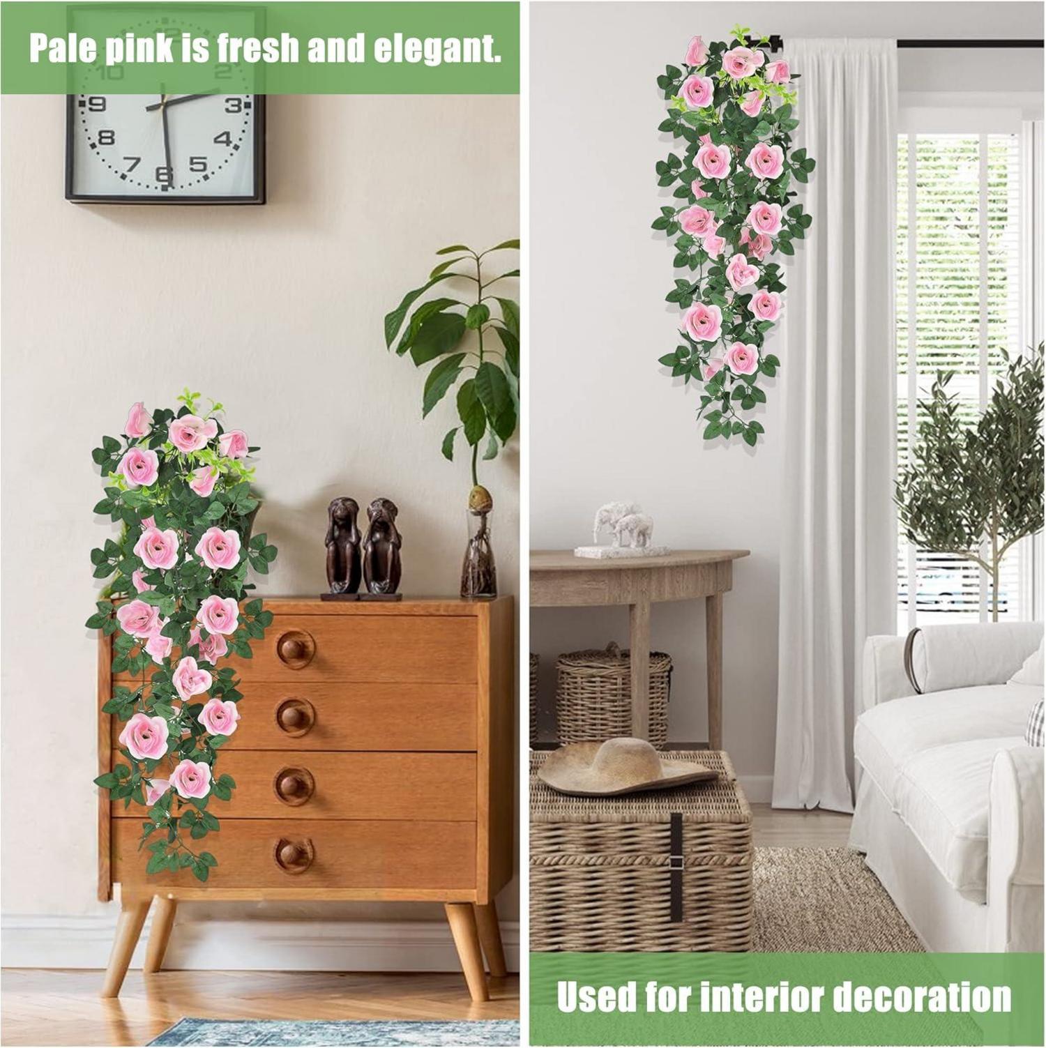 Künstliche Hängeblumen Rosen 95cm 2er Set Seidenblumen Outdoor Deko