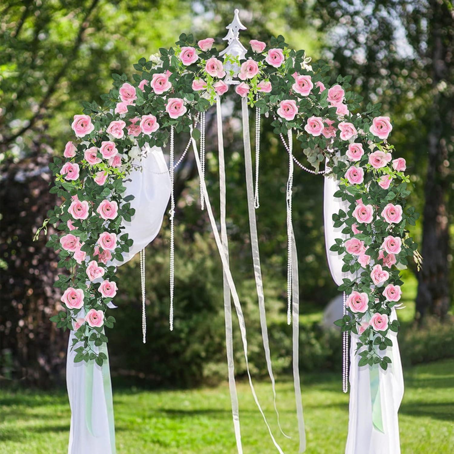 2er Set Künstliche Hängeblumen Rose 95cm Deko Außen Innen