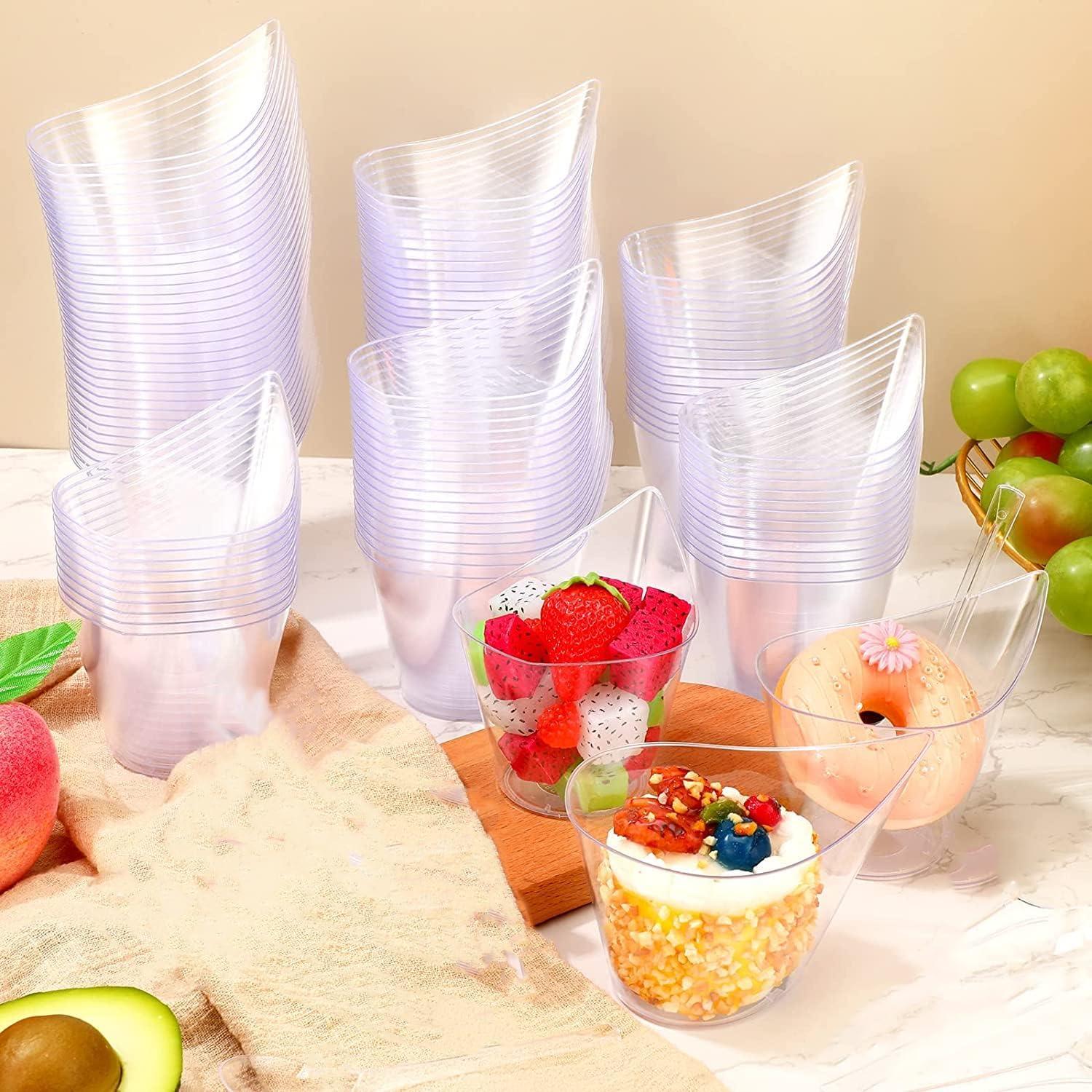 50 Kunststoff Dessert Becher 200ml Transparente runde Servierschüssel