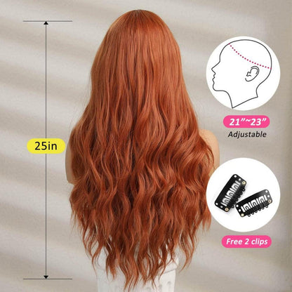 OUFEI Lang Gewellt Ingwer Synthetische Haare Perücke Hitzebeständig für Party Cosplay