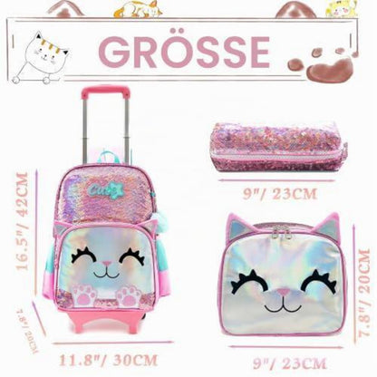 Trolley Schulranzen Mädchen Rosa Panda mit Lunchtasche & Federmäppchen