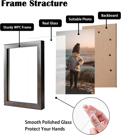 Bilderrahmen 4er Set 10x15cm Holz Echtglas Braun für Wand Tischdekoration