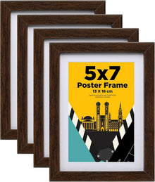 Bilderrahmen 5x7 Holz Acrylglas Passepartout Braun 4er-Set