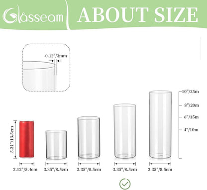 Moderne Glasvasen Zylinder Set, 6 Stück, 20 x 8,5 cm - Deko Blumenvasen
