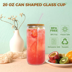 3er-Set Trinkgläser 500ml Glas in Dosenform mit Strohhalmen