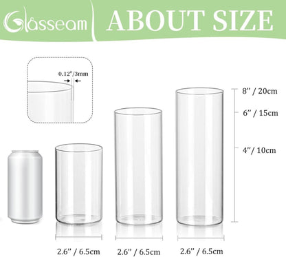 24tlg Glasvase Set 10/15/20cm Zylindervasen Wohnzimmer Deko
