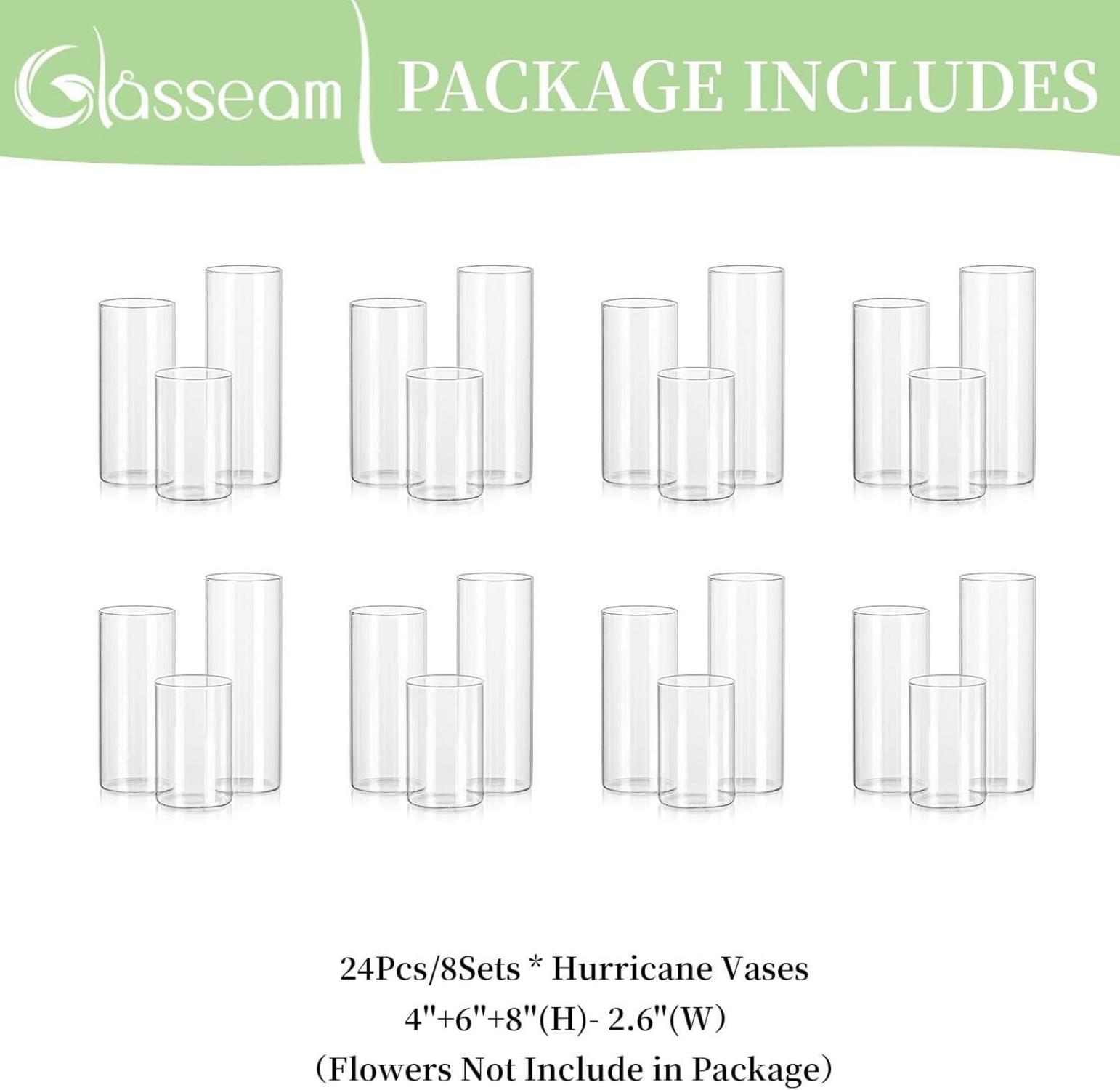 Moderne Glasvase Set 24 Stück 10/15/20cm Blumenvasen Zylindervasen