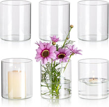 Moderne Glaszylinder Vasen Set für Tischdeko, Kristallklar, 6 Stück