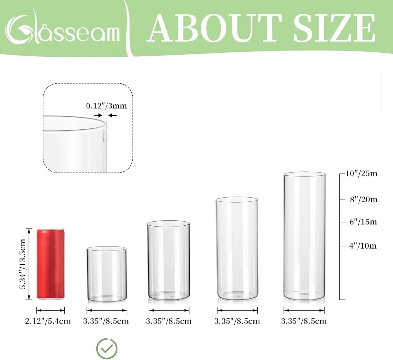6er Set Glasseam Glaszylinder Vasen 10x8,5cm - Klar Blumenvase Tischdeko