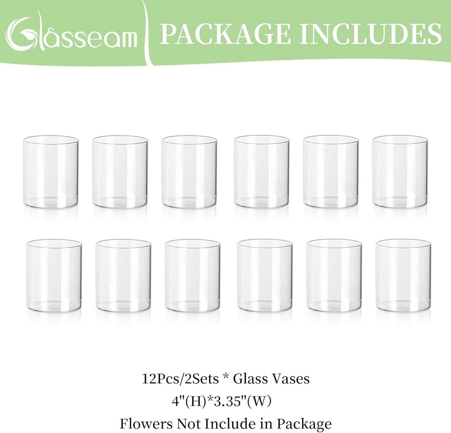 Glaszylinder Vasen 12er Set 10x8,5cm Modern Blumenvase für Tischdeko