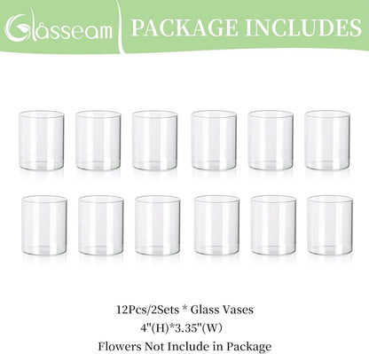 Glaszylinder Vasen 12er Set 10x8,5cm Modern Blumenvase für Tischdeko