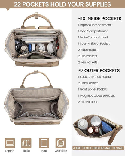 LOVEVOOK Damen Laptop Rucksack 15.6 Zoll Wasserdicht Backpack mit Kosmetiktasche