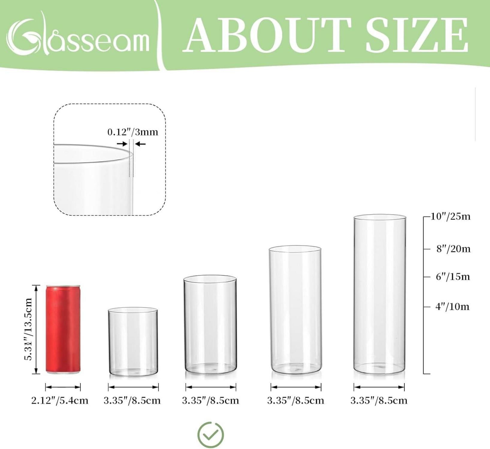 Moderne Glasseam Blumenvase 12er Set 15x8,5 cm Klar Glas Zylinder Vasen