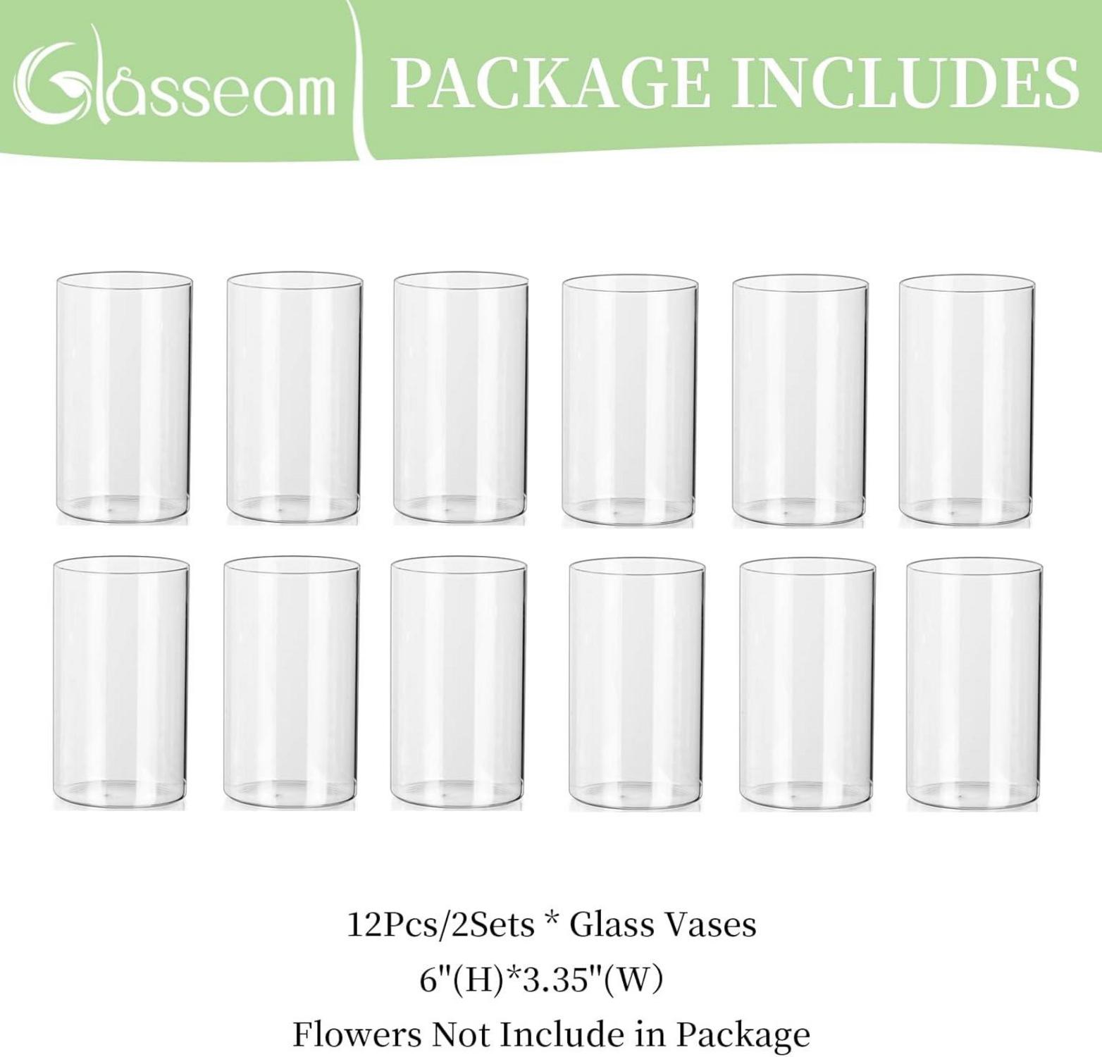 12er Set Klar Glasseam Blumenvasen 15x8,5 cm Zylinder Rund