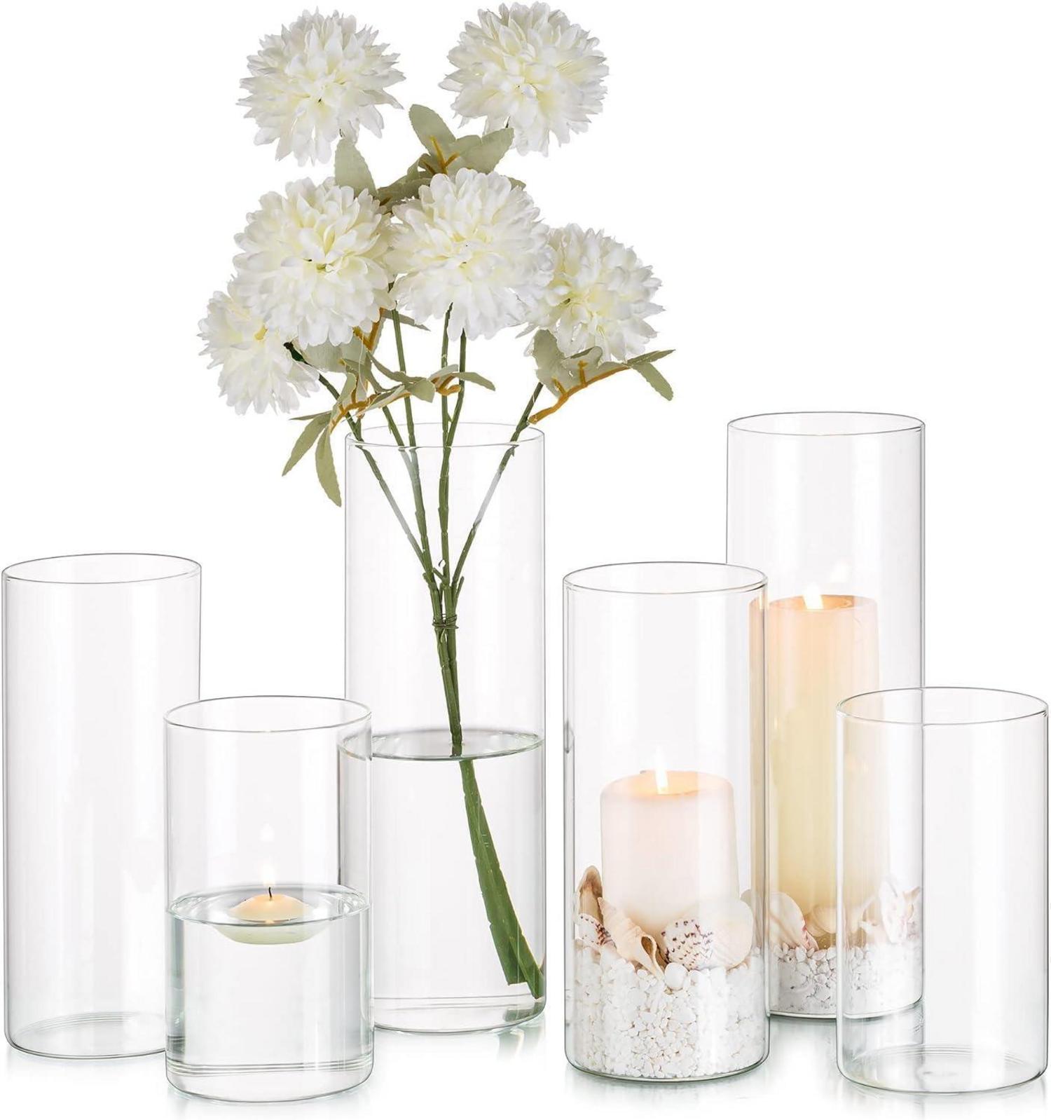 6er Set Zylinder Vasen Glas Klar 15/20/25cm Hoch - Blumenvase Deko