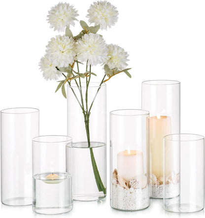 6er Set Zylinder Vasen Glas Klar 15/20/25cm Hoch - Blumenvase Deko