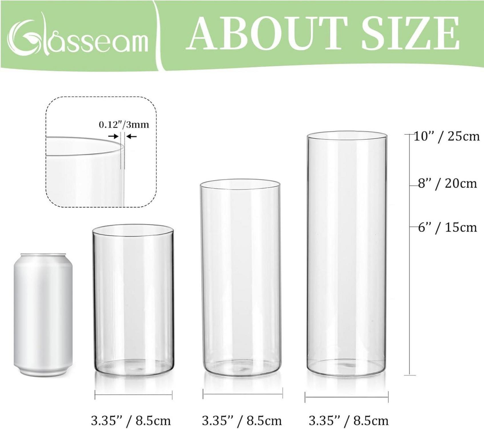 6er Set Moderne Glas Zylinder Vasen 15/20/25cm Hoch Klar Transparent