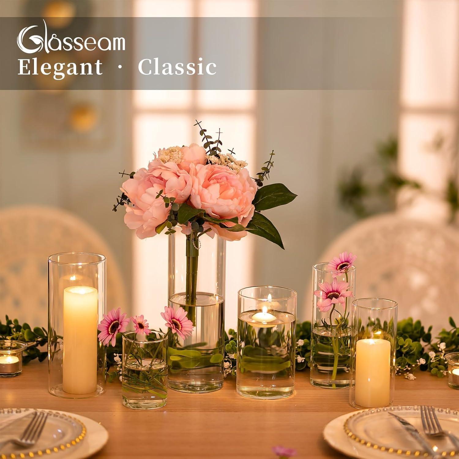 Glasseam Deko Vasen Set 6 Stück 10/15/20cm Glasvase Zylinder für Wohnzimmer Deko