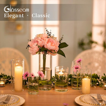 Glasseam Deko Vasen Set 6 Stück 10/15/20cm Glasvase Zylinder für Wohnzimmer Deko