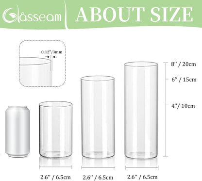 6er Set Glasseam Deko Vasen 10/15/20cm Hoch Zylinderglasvase Transparent