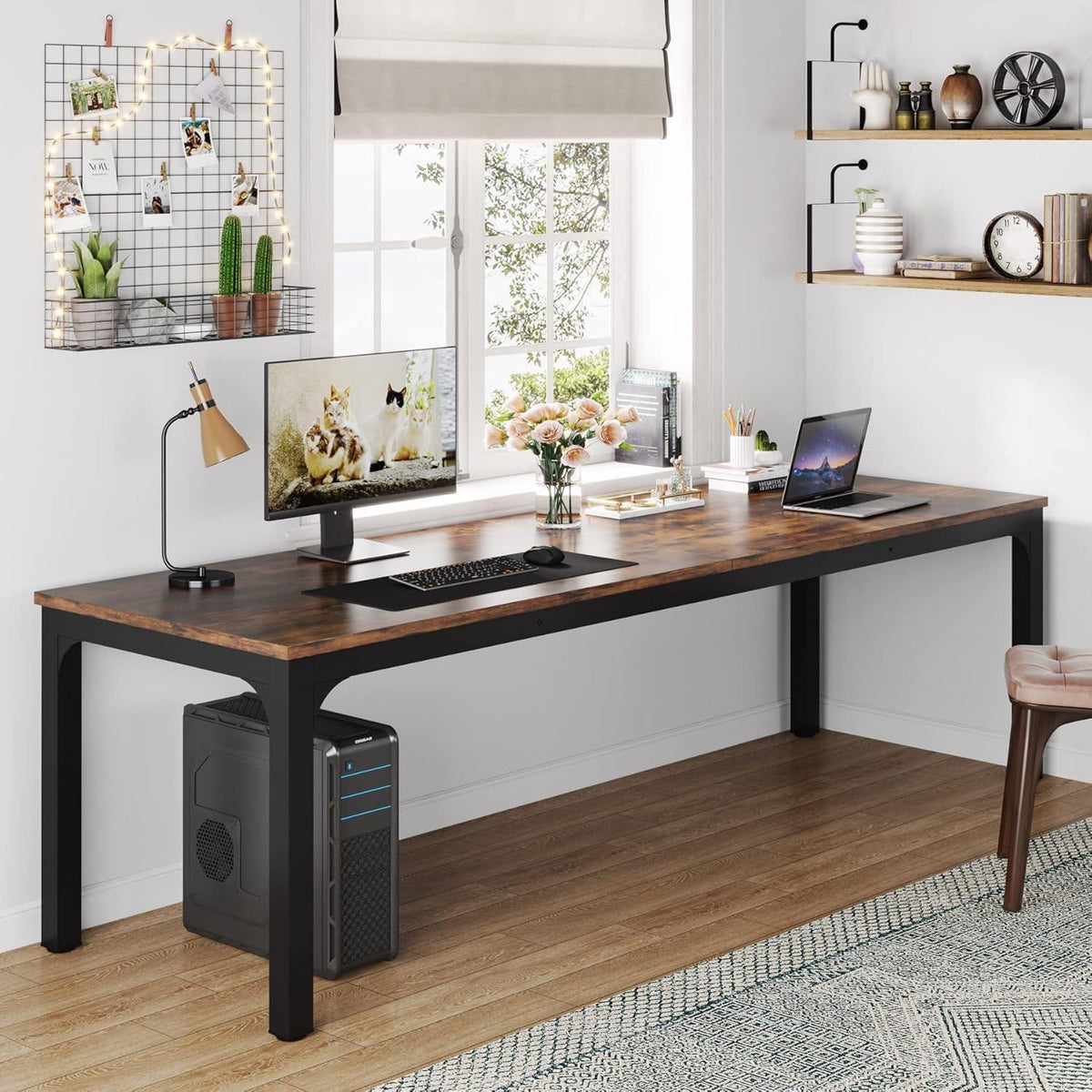 Doppelter Schreibtisch 200x70cm – Rustikaler Computertisch für Home Office