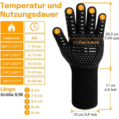Grillhandschuhe Hitzebeständig bis 800 Grad Grill Zubehör
